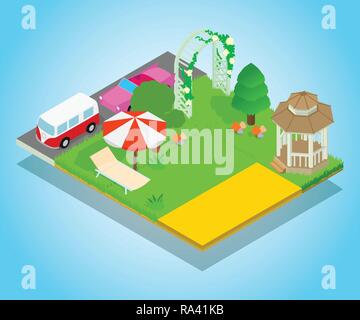 Beautiful location concept banner, isometric style Stock Vector