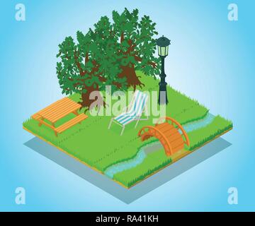 Picturesque place concept banner, isometric style Stock Vector