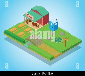 Park cafe concept banner, isometric style Stock Vector
