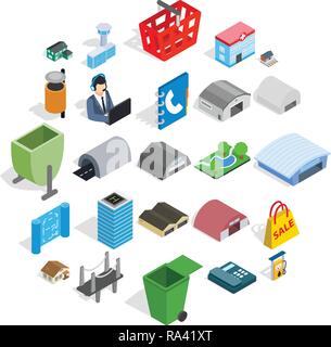 Hangar icons set, isometric style Stock Vector