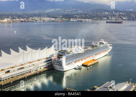 An aerial of Canada Place in Vancouver, British Columbia Stock Photo