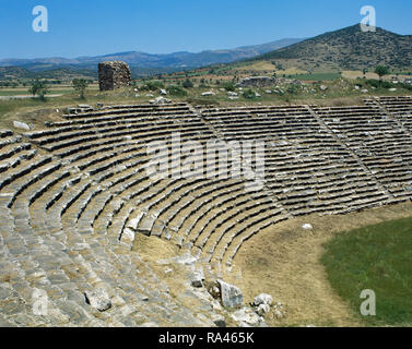 Turkey. Aphrodisias. Ancient Greek Classical city. The Stadium. It was built in the later 1st century AD. Originally designed for athletic contests. Architectural detail of the west end. Stock Photo