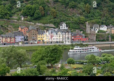 Excursion boat on the Moselle, Cochem, Rhineland-Palatinate, Germany Stock Photo