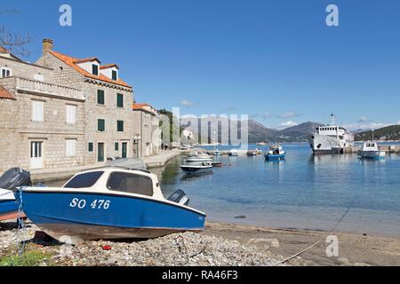 Coastal town Sudurad, Sipan Island, Elaphite Islands, Dalmatia, Croatia Stock Photo