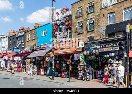 Shops on Camden High Street, Camden Market, Camden, London, United Kingdom Stock Photo