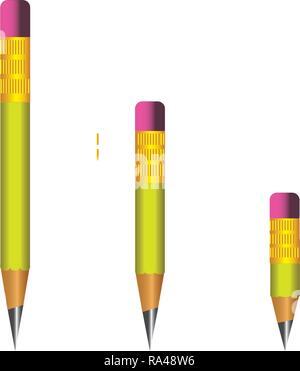 Vector of lead sharp pencil with eraser on white background with realistic 3D wooden pencils.Vector illustration art Stock Vector