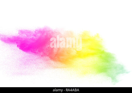 Multi color powder explosion isolated on white background. Stock Photo