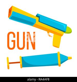 Gun Toy Vector. Water And Bullet. Isolated Flat Cartoon Illustration Stock Vector