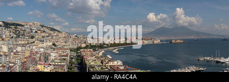 wide panorama of the city of Naples and the bay of Naples looking towards Vesuvius Stock Photo