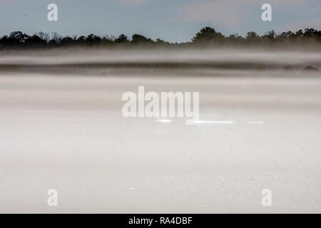 Early morning fog over Breton Bay, Leonardtown, Maryland, December 2018. Stock Photo