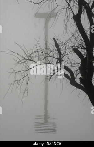 Early morning fog over Breton Bay, Leonardtown, Maryland, December 2018. Stock Photo