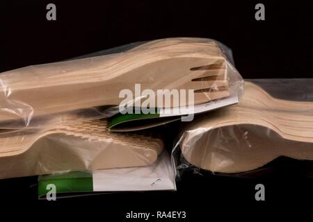 Disposable wooden cutlery, recyclable Stock Photo