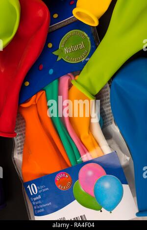 Coloured balloons, biodegradable, they do not end up as plastic waste after use. Stock Photo