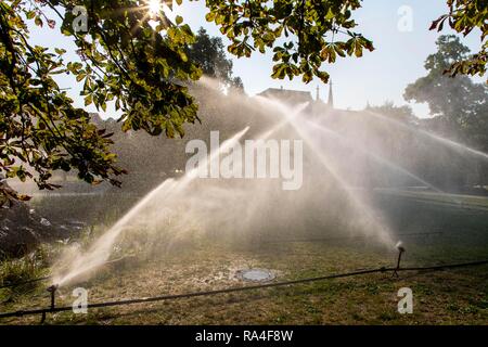 Irrigation of the green areas in the spa garden, Lichtentaler Allee, Baden-Baden, Baden-Württemberg, Germany Stock Photo