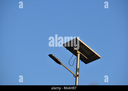 Solar panel street light with blue sky background Stock Photo
