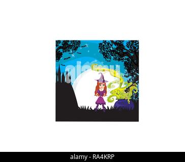 Halloween witch preparing potion Stock Vector
