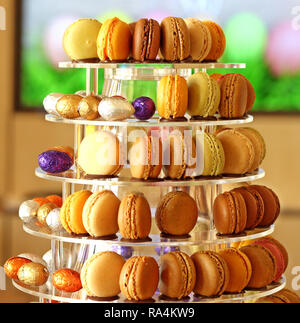 assorted macaroon tower Stock Photo