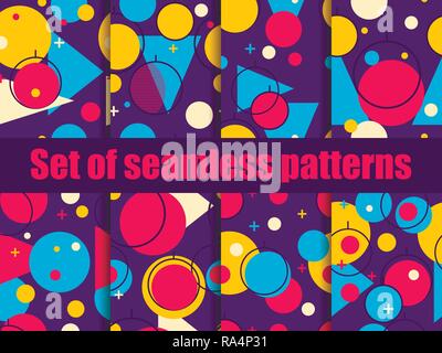 Christmas balls seamless pattern set. Backgrounds in the style of the 80s for promotional material and wrapping paper. Vector illustration Stock Vector