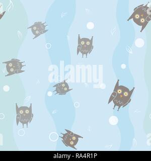 funny owls on colorful background seamless pattern 10 eps Stock Vector