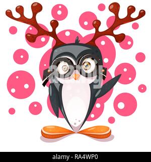 Penguin, deer - cartoon funny characters. Stock Vector