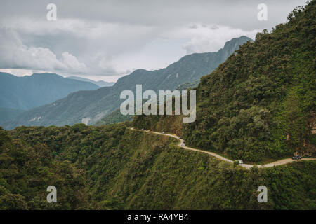 The North Yungas Road in Bolivia, also known as The Death Road, most dangerous road in the world Stock Photo