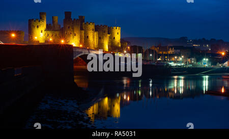 Conwy Castle, Quay, and The River Conwy Estuary, North Wales. Image taken in December 2018. Stock Photo