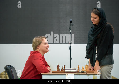 St. Petersburg, Russia - December 30, 2018: Grandmaster Alireza Firouzja,  Iran (right) during King Salman World Blitz Chess Championship 2018.  Eventua Stock Photo - Alamy