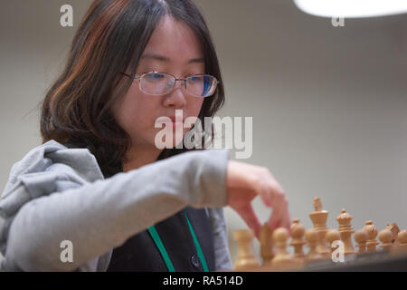 St. Petersburg, Russia - December 30, 2018: Grandmaster Alireza Firouzja,  Iran (right) during King Salman World Blitz Chess Championship 2018.  Eventua Stock Photo - Alamy