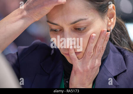 St. Petersburg, Russia - December 29, 2018: Ex-World Champion Alexandra Kosteniuk, Russia competes in King Salman World Blitz Chess Championship 2018. Stock Photo