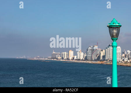 View of the Tel Aviv Bay from the coastal cafe Stock Photo