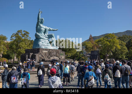 Nagasaki, Japan - October 25, 2018: Nagasaki Peace Statue by Seibo Kitamura at Nagasaki Peace Park in Nagasaki, Japan Stock Photo