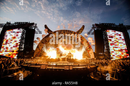 The Australian rock band AC/DC performs a live concert at Valle Hovin ...