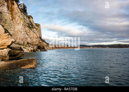 View towards Seaton from Beer Beach in East Devon in England Stock Photo