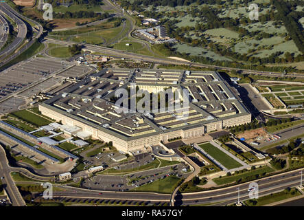 US Pentagon in Washington DC building looking down aerial view from above Stock Photo