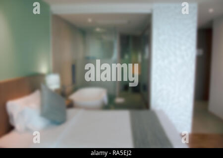 Abstract blurred background bedroom interior hotel. Stock Photo