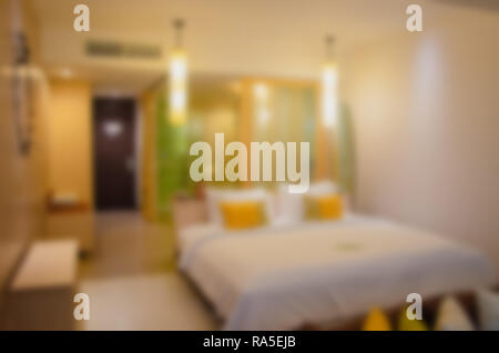 Abstract blurred background bedroom interior hotel. Stock Photo