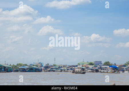 Popular river market in Can Tho Vietnam. Tourist can come and experience local selling and buying at river market especially early in the morning. Stock Photo