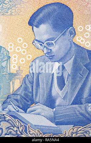 Young Bhumibol Adulyadej - Rama IX, a portrait from Thai money Stock Photo
