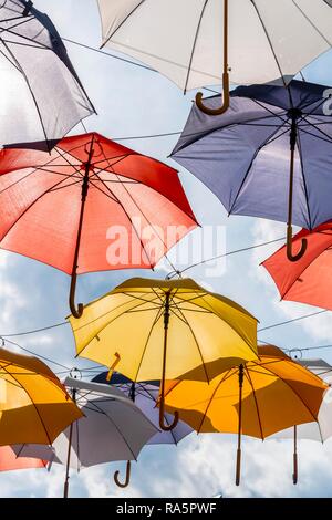Colorful Umbrellas Hanging In The Air Colorful Umbrellas In The Sky Street Decoration Stock Photo Alamy