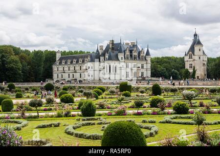 Chenonceau Castle and Gardens, Château de Chenonceau, Chenonceaux Department, Loire, Indre-et-Loire, Centre Region, France Stock Photo