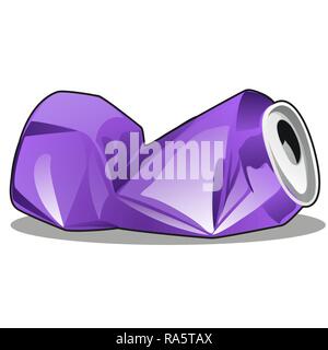 Crumpled tin can purple color isolated on white background. Vector cartoon close-up illustration. Stock Vector