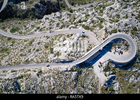 Sa Calobra road - Carretera de Sa Calobra in Mallorca Island, Spain. This road is one of the most scenic and dangerous road in the world. Stock Photo