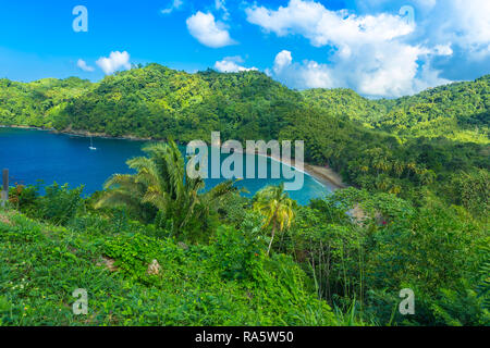Englishman's Bay on the tropical island of Tobago in the Caribbean, West Indies.  Deep blue skies and ocean in this secluded bay, Landscape