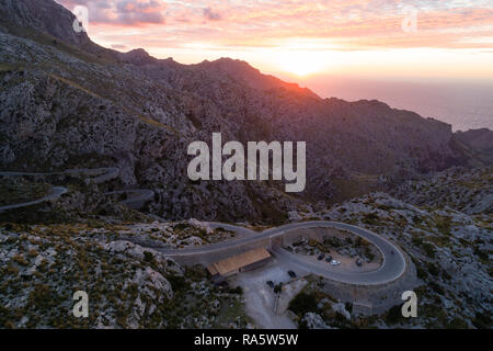 Sa Calobra Road at dusk, one of the most scenic and spectacular roads in the world, Mallorca island, Spain Stock Photo