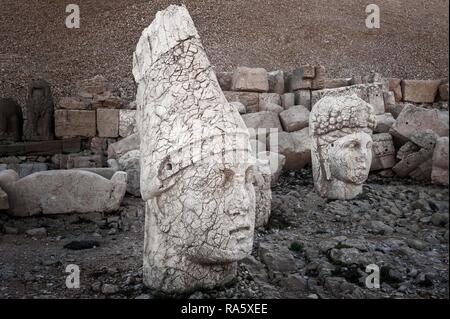 Mount Nemrut sanctuary, UNESCO World Heritage Site, statues on the western terrace, ruins of the Commagene civilization Stock Photo