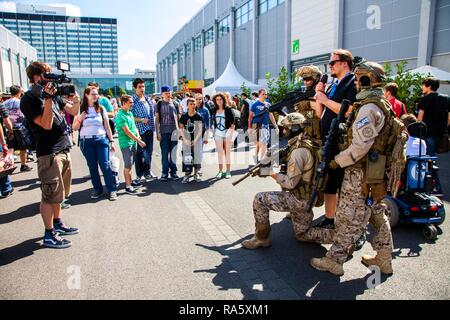 Martial promotion for an action-war game, a first person shooter war game, 'Medal of Honor - Warfighter', Gamescom, the world's Stock Photo
