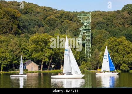 Lake Baldeneysee in Essen, Essener Segelwoche sailing festival, colliery tower of the former Carl-Funke coal mine Stock Photo