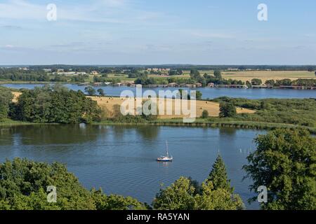 View of the Mueritz river as seen from the steeple of Marienkirche church, Roebel, Mecklenburg Lake District Stock Photo