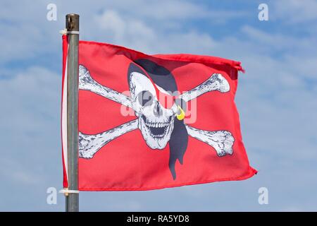 Pirate flag on an excursion boat, Boltenhagen, Mecklenburg-Western Pomerania Stock Photo