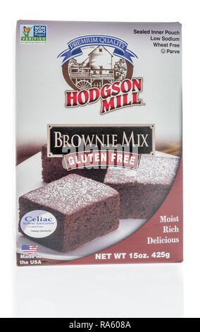Winneconne, WI - 30 December 2018: A package of Hodgson mill brownie mix that is gluten free on an isolated background. Stock Photo